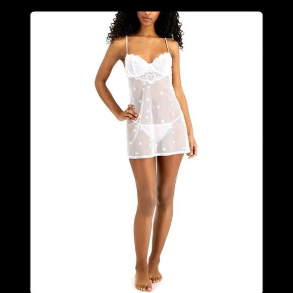 INC International Concepts Daisy-Embroidered Babydoll Lingerie Chemise - Picture 1 of 9